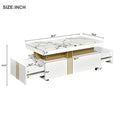 VIDEO Provided ON-TREND Contemporary Coffee Table With Faux Marble Top, Rectangle Cocktail Table With Caster Wheels, Moderate Luxury Center Table With Gold Metal Bars For Living Room, White